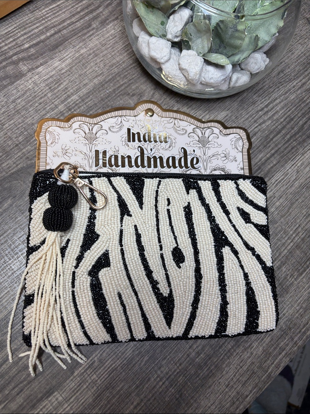India Handmade 🦓 Zebra Print 🦓 Beaded Clutch or Pouch